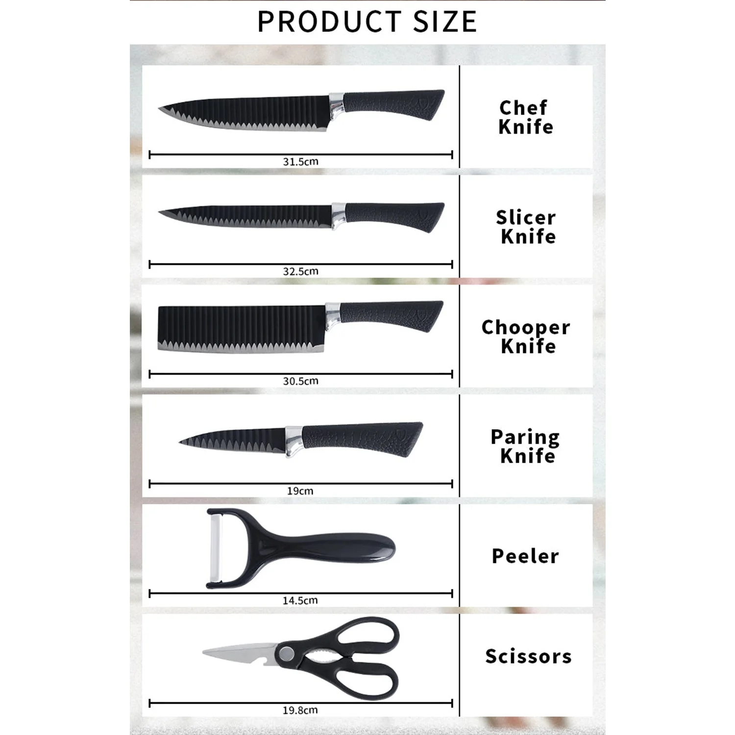 2285 Stainless Steel Knife Set With Chef Peeler And Scissor (6 Pieces) - Image 4
