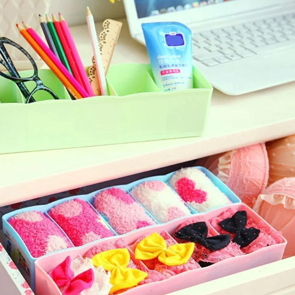 0235 5-Compartments Socks/Handkerchief/Underwear Storage Box Socks Drawer Closet Organizer Storage Boxes (pack of 2) - Image 3