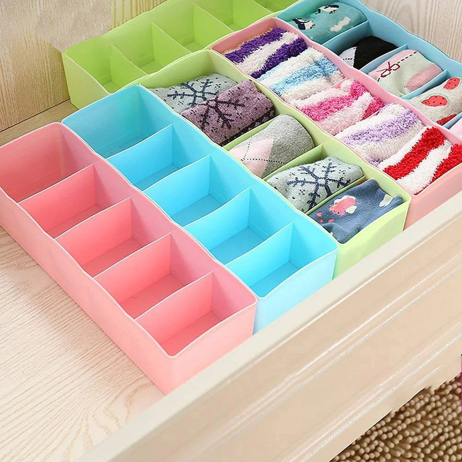 0235 5-Compartments Socks/Handkerchief/Underwear Storage Box Socks Drawer Closet Organizer Storage Boxes (pack of 2) - Image 6