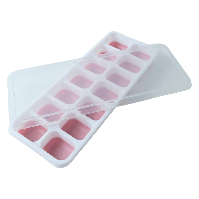 24031 Pink Plastic Ice Cube Tray with Lid - 14 Grid Multipurpose Mold - Image 4