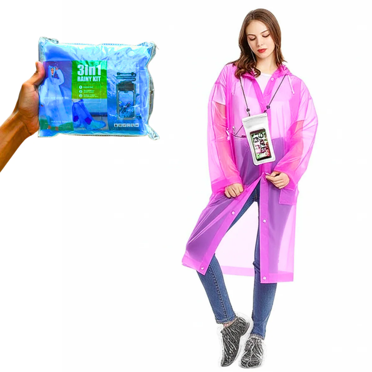 AM5606 3 In 1 Rain Cover Kit - Raincoat with Mobile Cover & Shoe Cover - Image 3