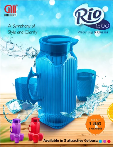 3047 Water Roi Pet Jug set of 1 jug & 3 glasses (Multi-colour)-1.5 ltr - Image 2