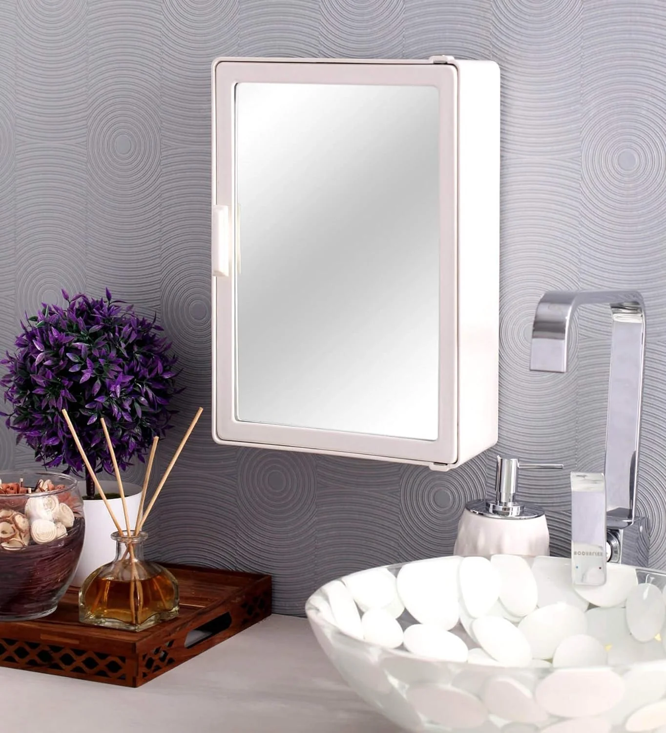 3073 12x16 inches Plastic Storage Bathroom Cabinet with Mirror - Multicolour - Image 3