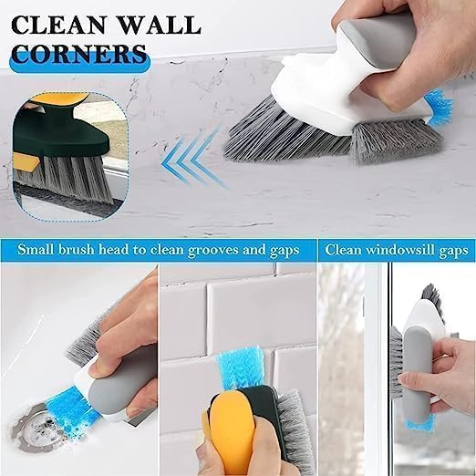 3093 4 in 1 with Squeegee, Bathroom Cleaning Brushes, V-Shape Gap Scrub Brush - Image 10