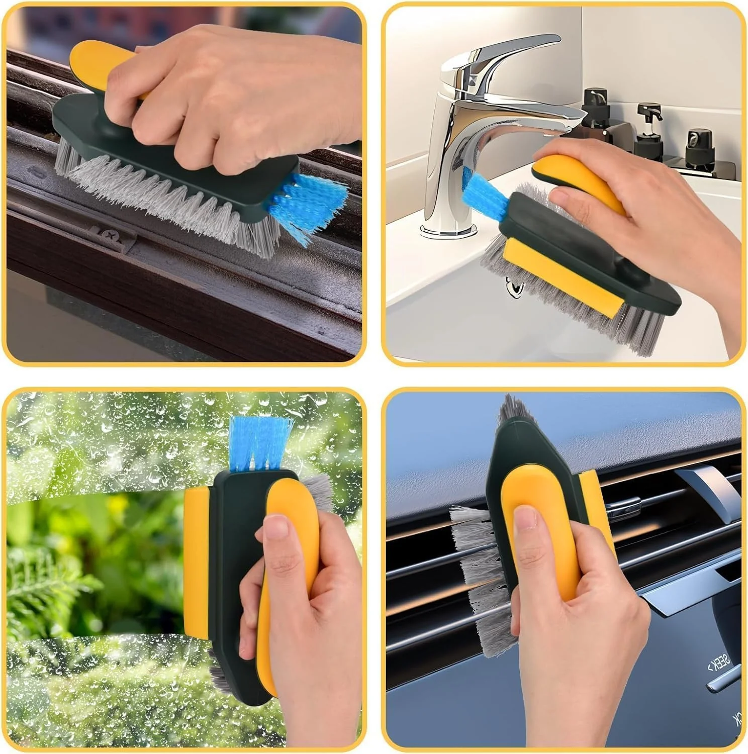 3093 4 in 1 with Squeegee, Bathroom Cleaning Brushes, V-Shape Gap Scrub Brush - Image 2