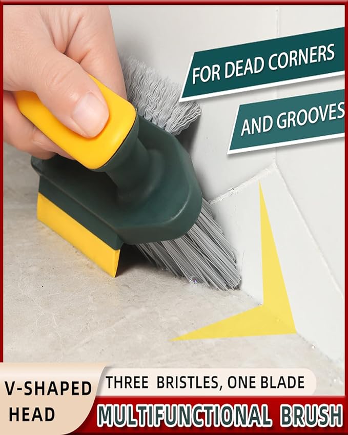 3093 4 in 1 with Squeegee, Bathroom Cleaning Brushes, V-Shape Gap Scrub Brush - Image 7