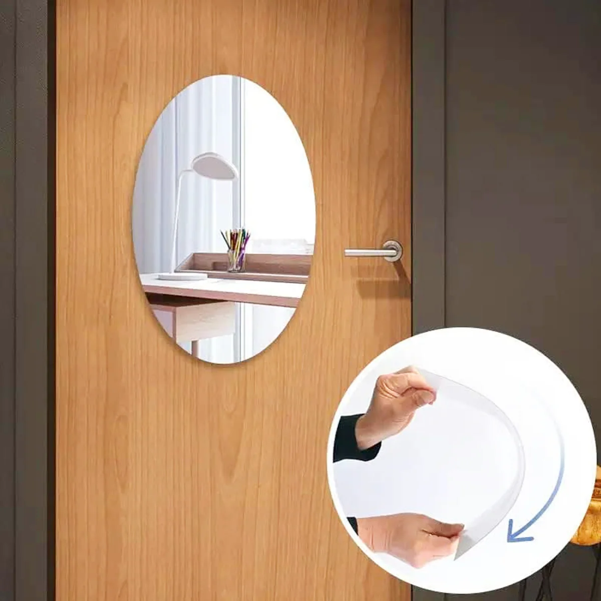 3111 Oval Shape Adhesive Mirror Sticker -(Size-30cm x 40cm) For Wall ,On Tiles, Bathroom, Bedroom, Living Roomm Basin Stickers Unbreakable Plastic - Image 6