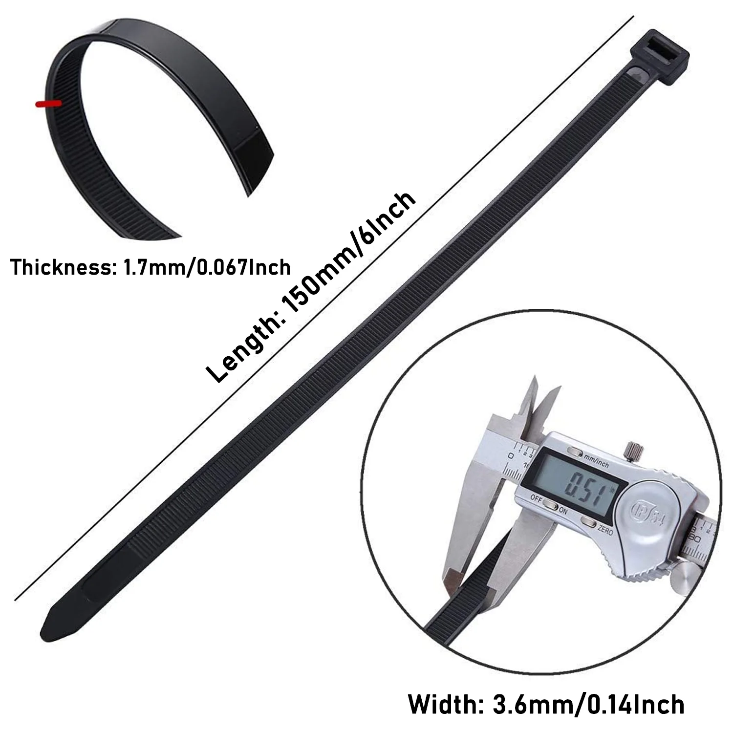 3139 6Inch Nylon Self Locking Cable Ties (150mm x 3.6mm - Pack of 100) - Black - Image 2