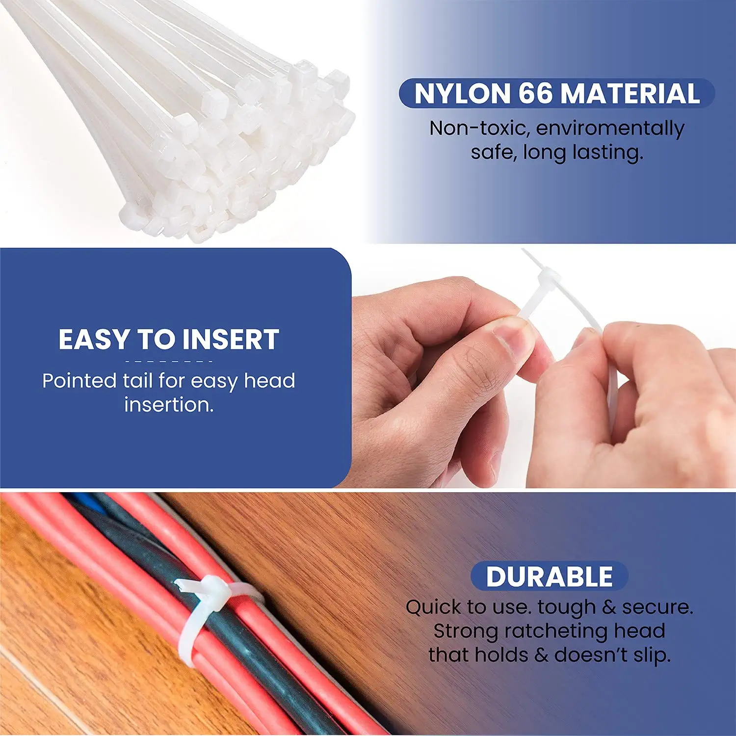 3143 8Inch Nylon Self Locking Cable Ties (200mm x 3.6mm - Pack of 100) - White - Image 7