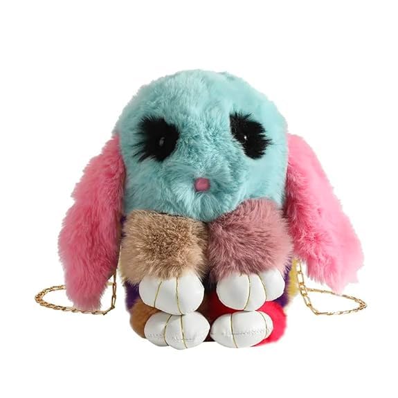 3147 Soft Cute Bunny Sling Bag With Chain And Smooth Zipper For Girls/Fluffy Rabbit Cross body& Hand Bag/Plush Bunny Shoulder Bag Multicolour Pack Of 1 Piece - Image 4