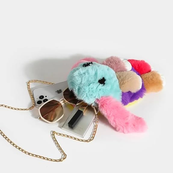 3147 Soft Cute Bunny Sling Bag With Chain And Smooth Zipper For Girls/Fluffy Rabbit Cross body& Hand Bag/Plush Bunny Shoulder Bag Multicolour Pack Of 1 Piece - Image 5