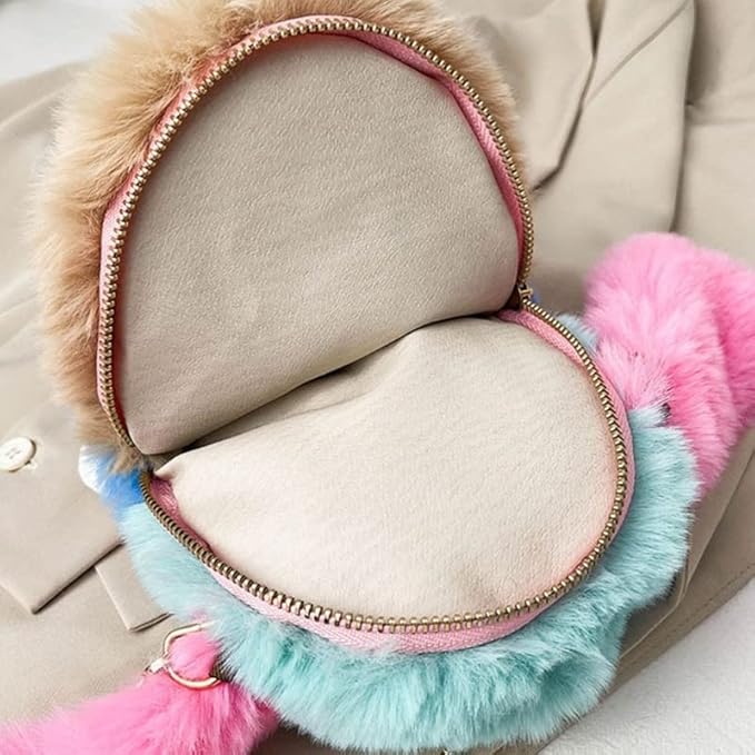 3147 Soft Cute Bunny Sling Bag With Chain And Smooth Zipper For Girls/Fluffy Rabbit Cross body& Hand Bag/Plush Bunny Shoulder Bag Multicolour Pack Of 1 Piece - Image 6