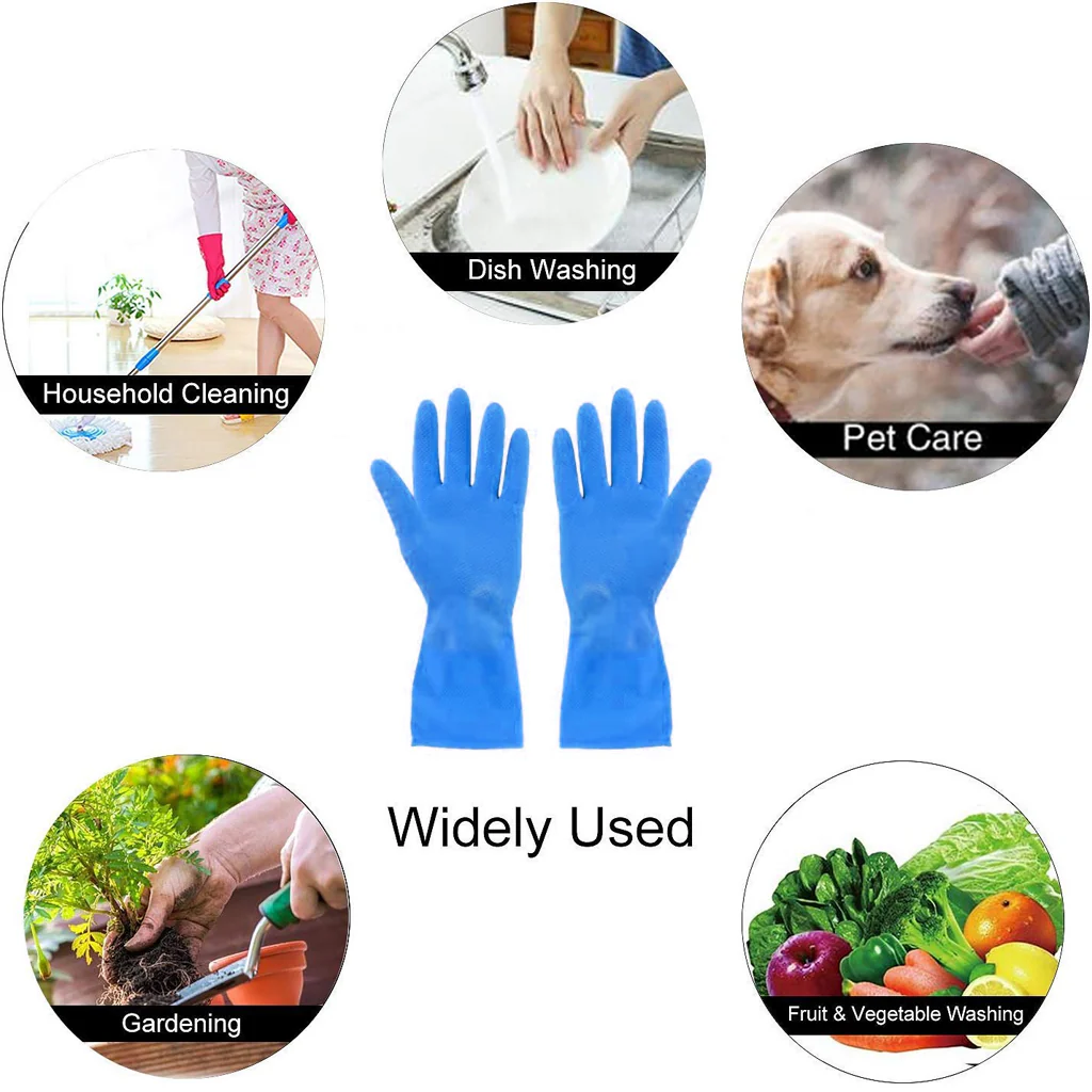 3149 1 Pair Flock line Reusable Rubber Household Hand Gloves - Blue - Image 3