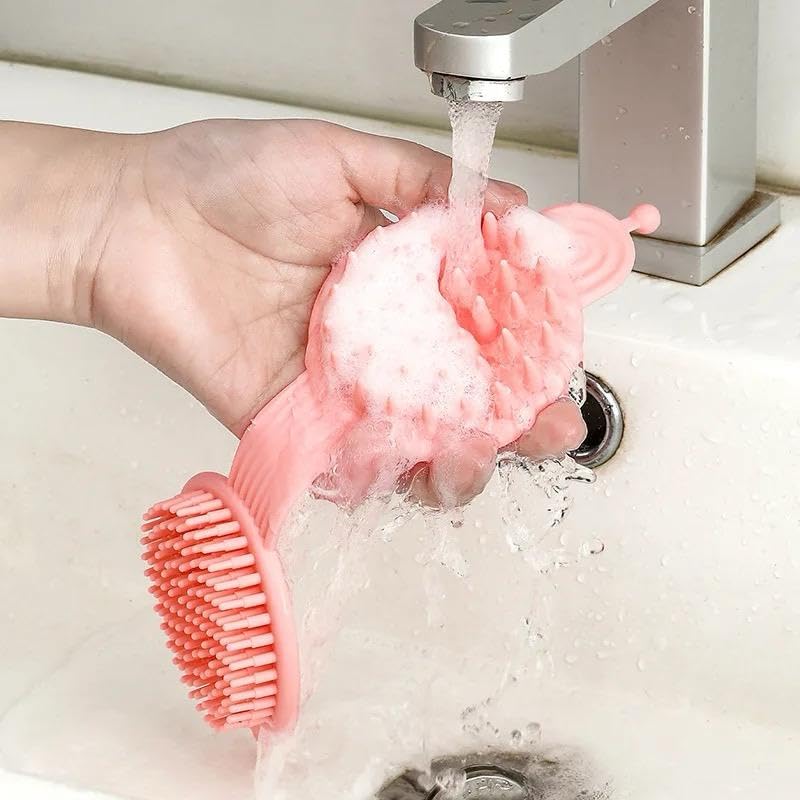 3152 2 in 1 double sided shampoo brush Soft Silicone Loofah Body Brush - Image 5