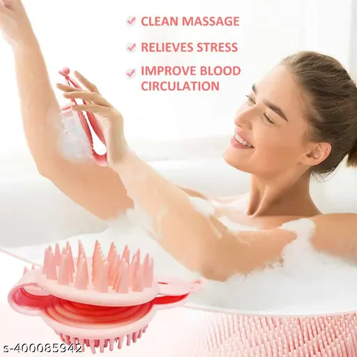 3152 2 in 1 double sided shampoo brush Soft Silicone Loofah Body Brush - Image 9