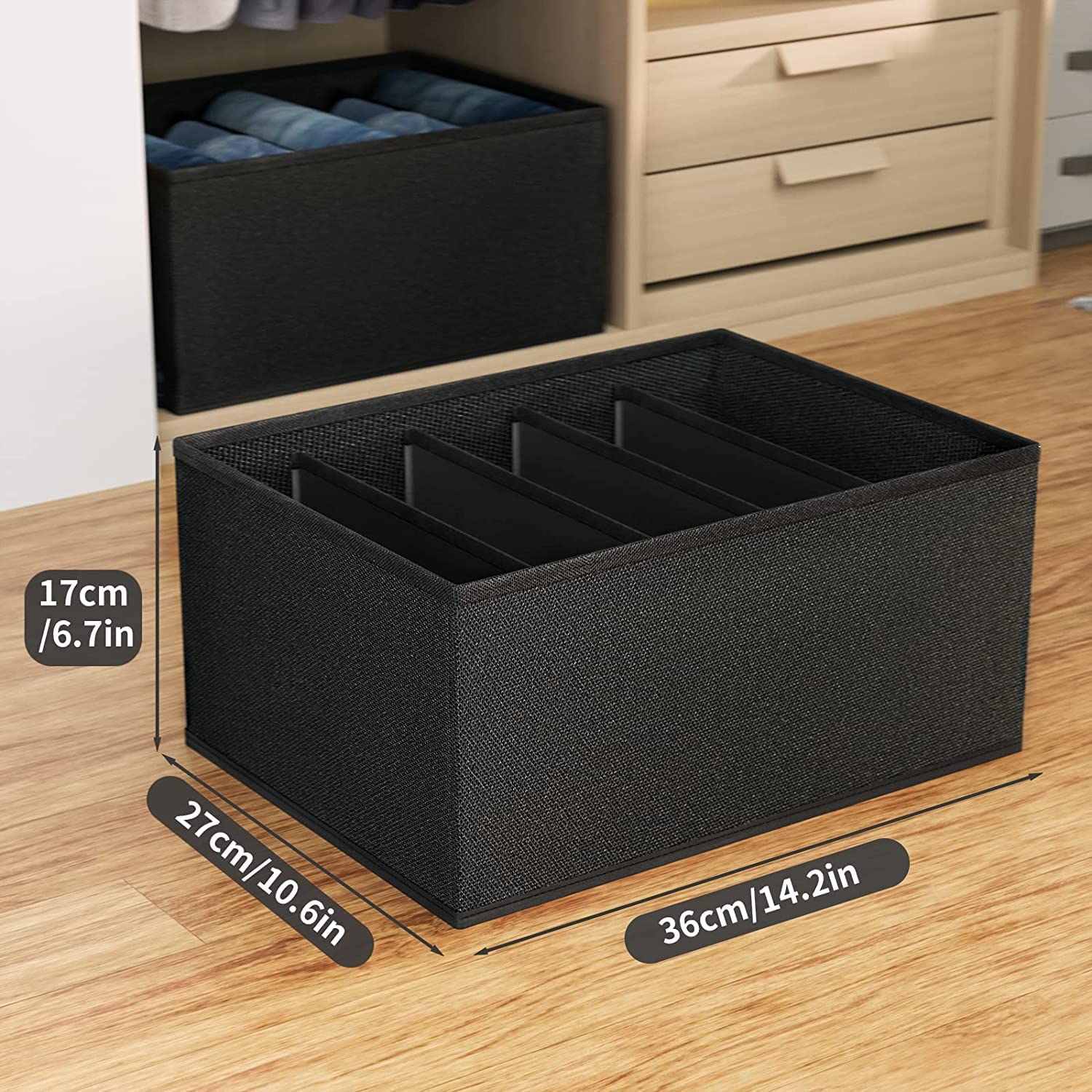 3261 Folded Clothes Drawer Organizer for Jeans, Sweater, Dresses, T-shirts (Pack of 1, Black) - Image 3