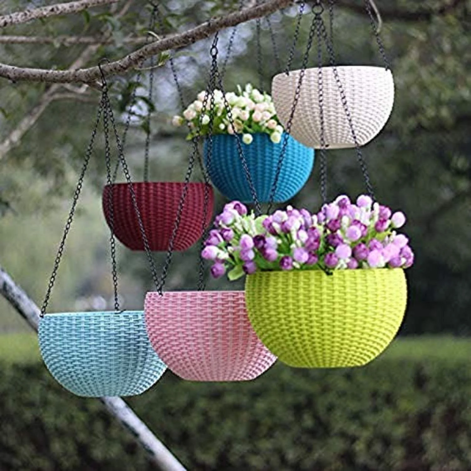 3297 Plastic Hanging Flower Pot with Chain Plant Container Set - Image 2