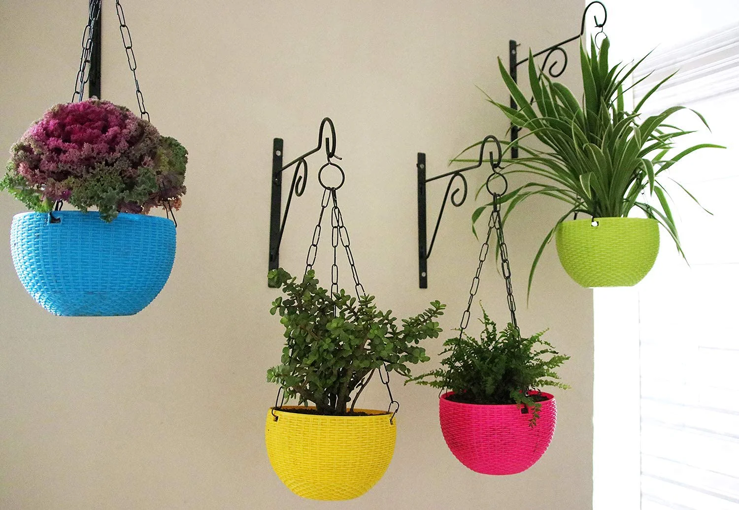 3297 Plastic Hanging Flower Pot with Chain Plant Container Set - Image 3
