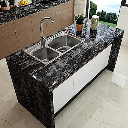 3380 Marble Foil Kitchen Stickers Oil-Proof Waterproof Self Adhesive Wallpaper PVC Bathroom Wall Stickers Contact Paper Marble (60 x 200cm, Black) - Image 5