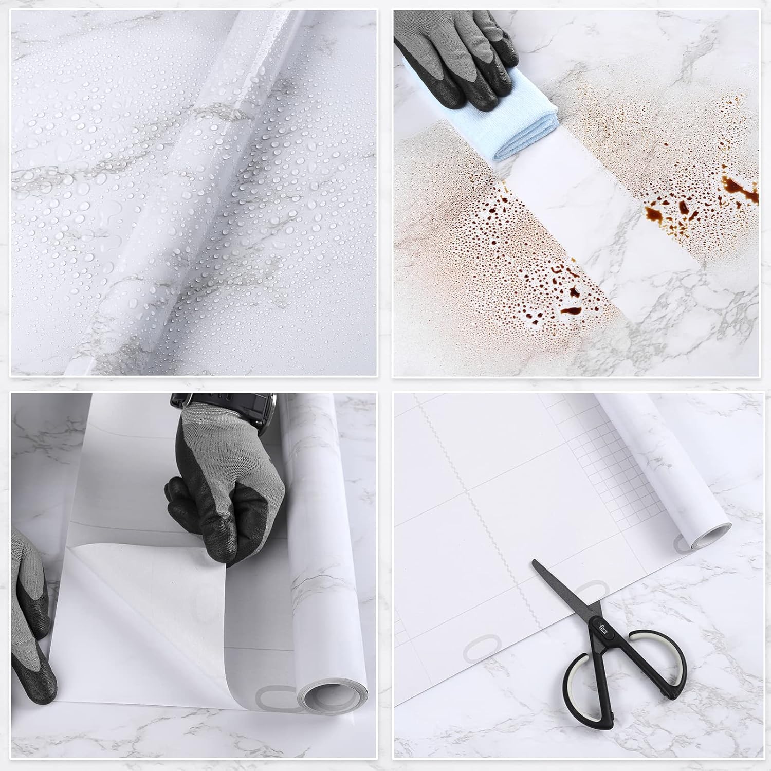 AM3414 White Marble Foil Kitchen Stickers(60CMX2M) 1 Piece - Image 3