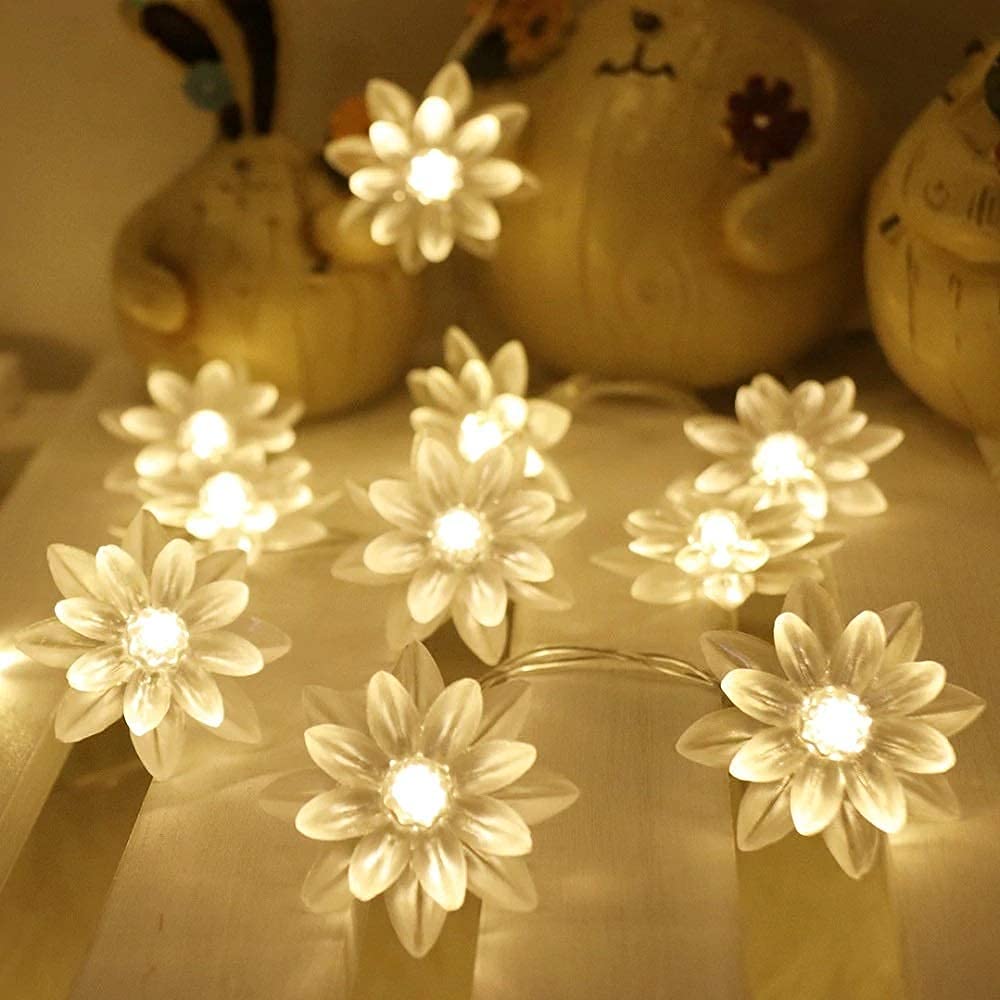 3394 14 LED Double Lotus Flower Fairy String Lights for Home Decoration 10 Feet (Warm White) - Image 5