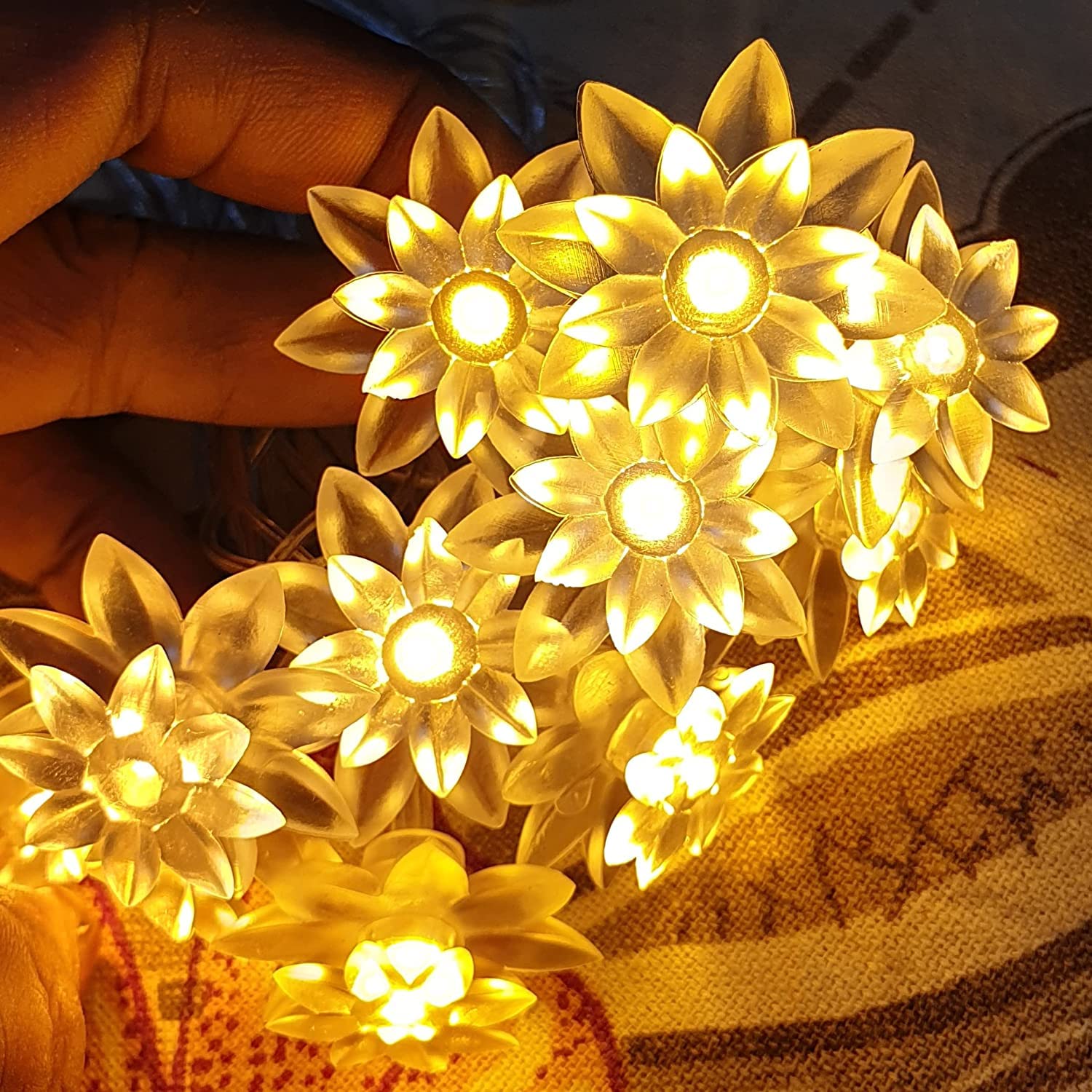 3394 14 LED Double Lotus Flower Fairy String Lights for Home Decoration 10 Feet (Warm White) - Image 7