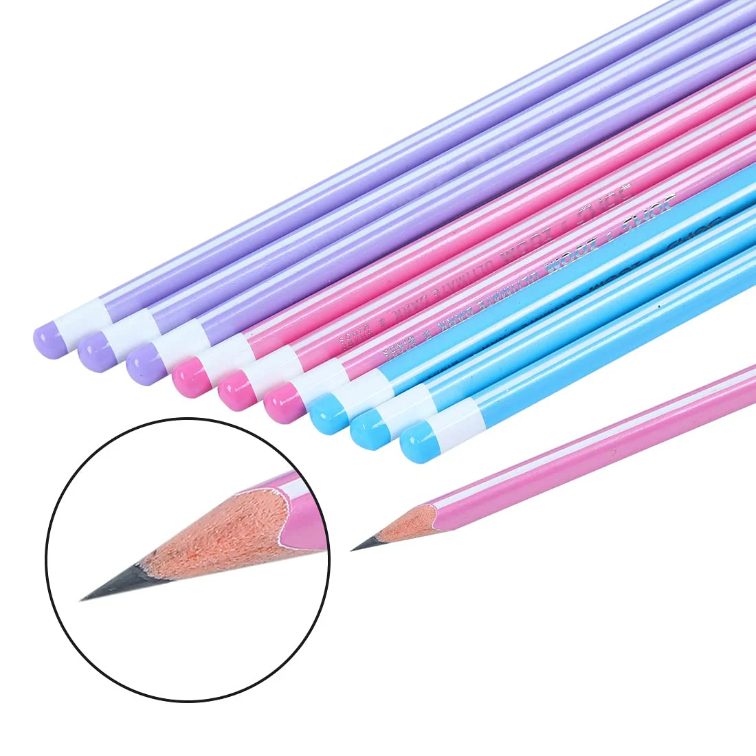 3594 DOMS Zoom Triangle Pencil with sharpner & eraser (Set of 10) - Image 4