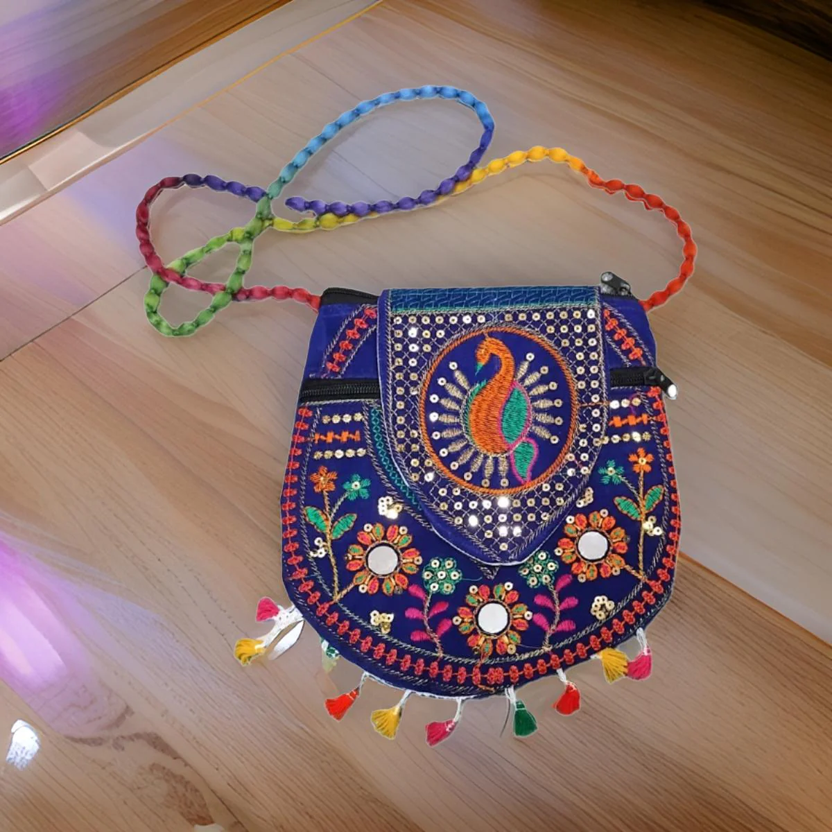 3893 9inch Traditional Purse, Rajasthani Jaipuri Cotton Bag - Image 2