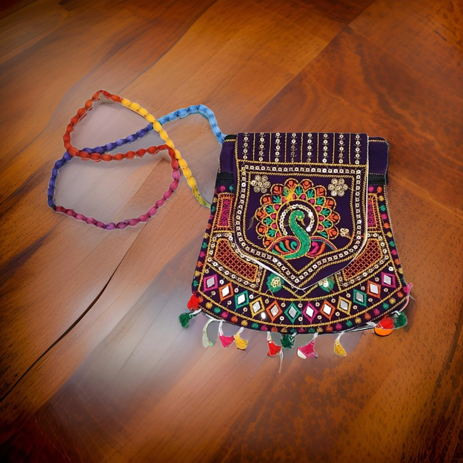 3893 9inch Traditional Purse, Rajasthani Jaipuri Cotton Bag - Image 3