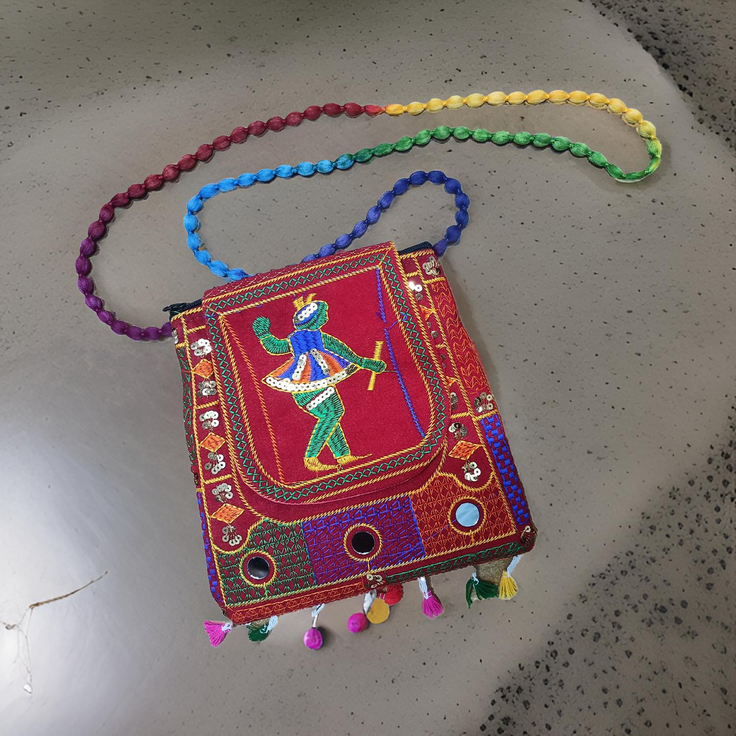 3893 9inch Traditional Purse, Rajasthani Jaipuri Cotton Bag - Image 4
