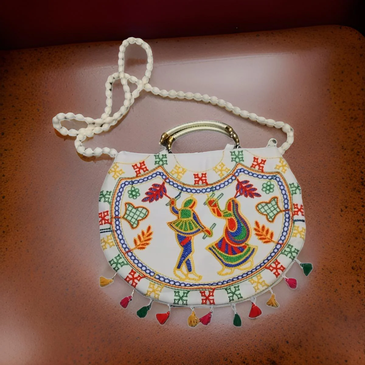 3895 11inch Hand Crafted Embroidered Shoulder Bag with handle, Traditional Bag, Gifting, Women beautiful Shoulder bags, Handbag for girls, Stylish bag - Image 3