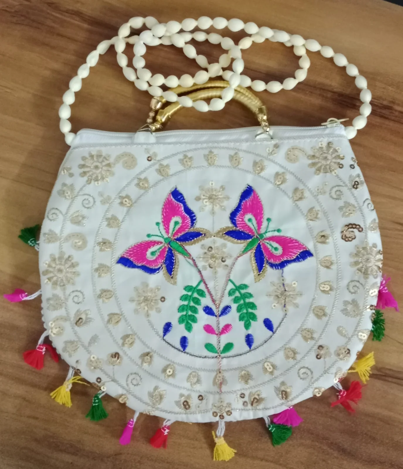 3895 11inch Hand Crafted Embroidered Shoulder Bag with handle, Traditional Bag, Gifting, Women beautiful Shoulder bags, Handbag for girls, Stylish bag - Image 6
