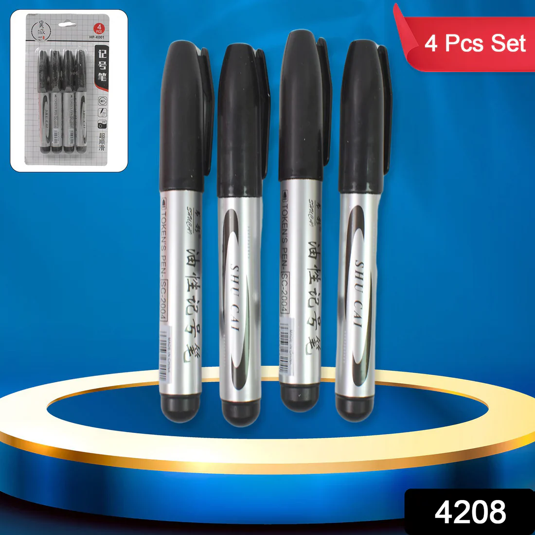 4208 Black Marker used in all kinds of school, college (4 Pcs Set) - Image 2