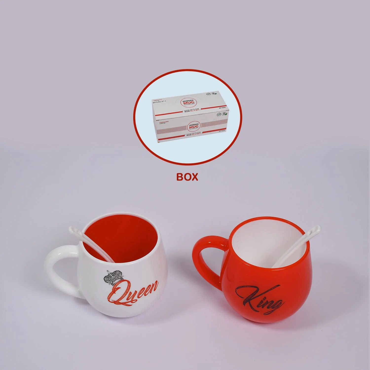 4764 King & Queen Printed Couple Matching Coffee/Tea Plastic Coffee Mug (300ml Set of 2) - Image 2