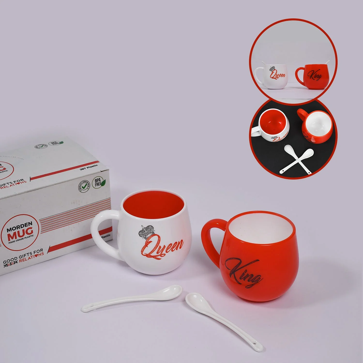 4764 King & Queen Printed Couple Matching Coffee/Tea Plastic Coffee Mug (300ml Set of 2) - Image 3