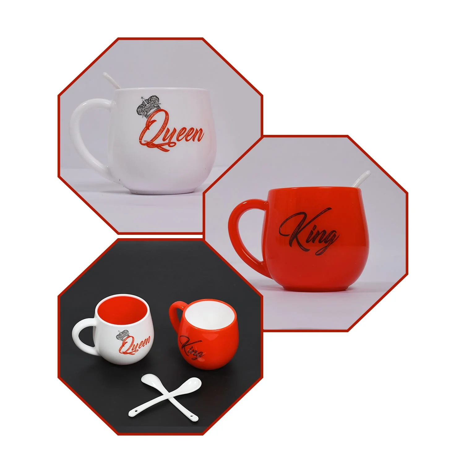 4764 King & Queen Printed Couple Matching Coffee/Tea Plastic Coffee Mug (300ml Set of 2) - Image 6