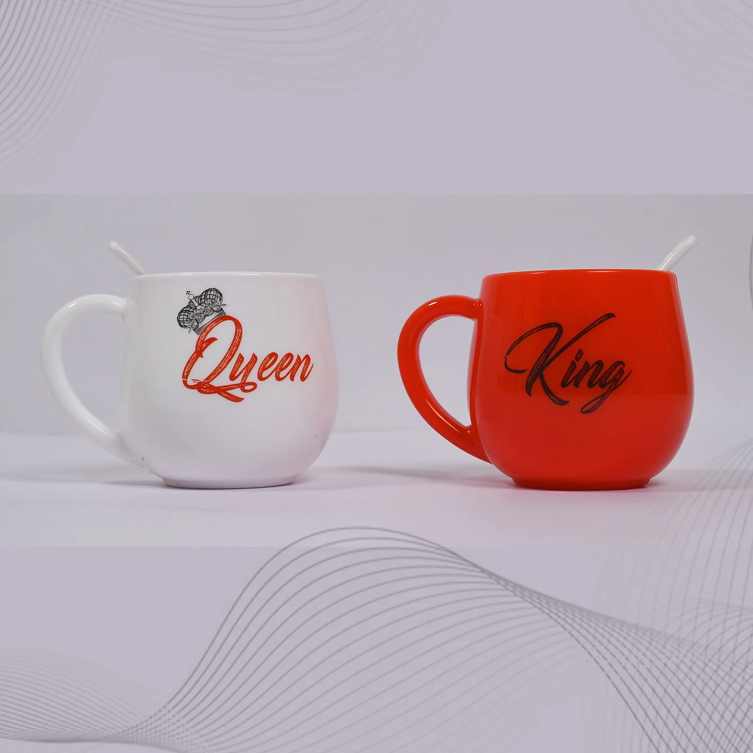 4764 King & Queen Printed Couple Matching Coffee/Tea Plastic Coffee Mug (300ml Set of 2) - Image 7