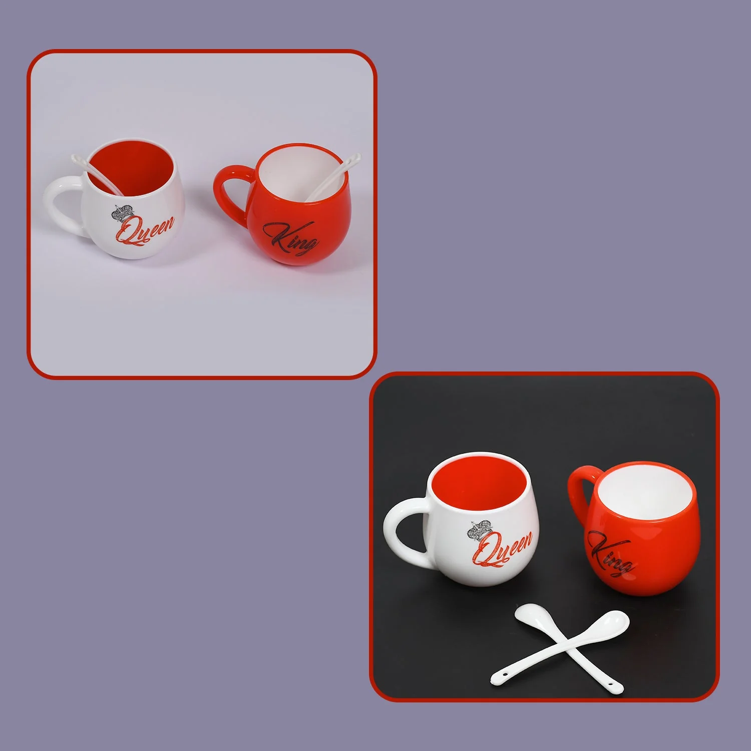 4764 King & Queen Printed Couple Matching Coffee/Tea Plastic Coffee Mug (300ml Set of 2) - Image 8
