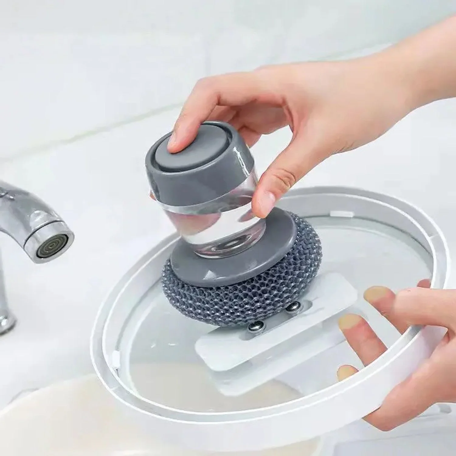 4921 Soap Dispensing Palm Brush Washing Liquid Dish Brush - Image 4