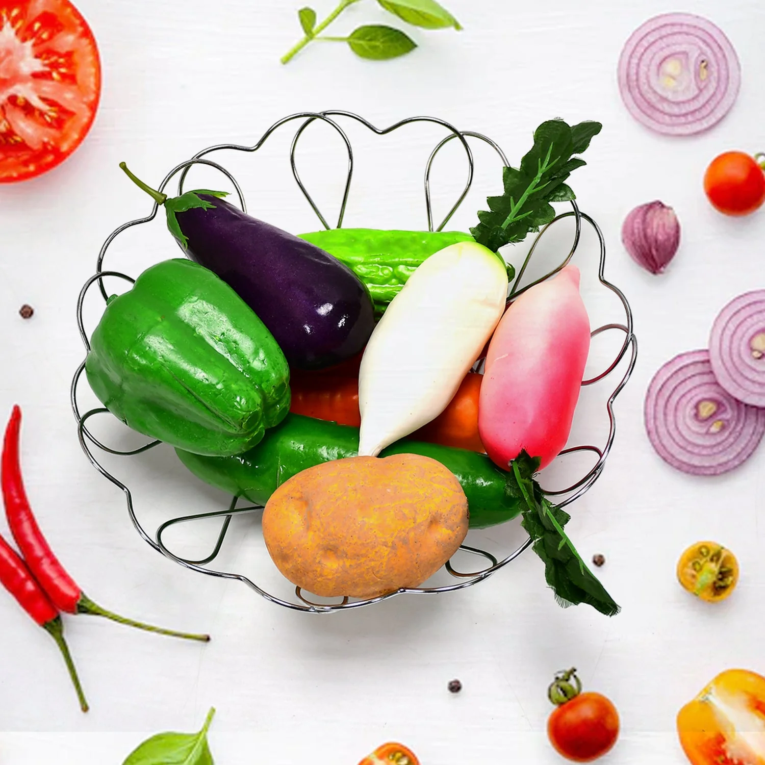 5122 Stainless Steel Fruit Basket (Flower) Fruit Bowl Basket - Image 3