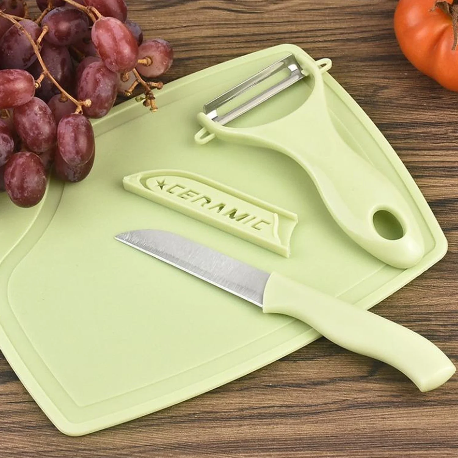 5207 Plastic Kitchen Peeler - Green & Classic Stainless Steel 3-Piece Knife Set Combo - Image 4
