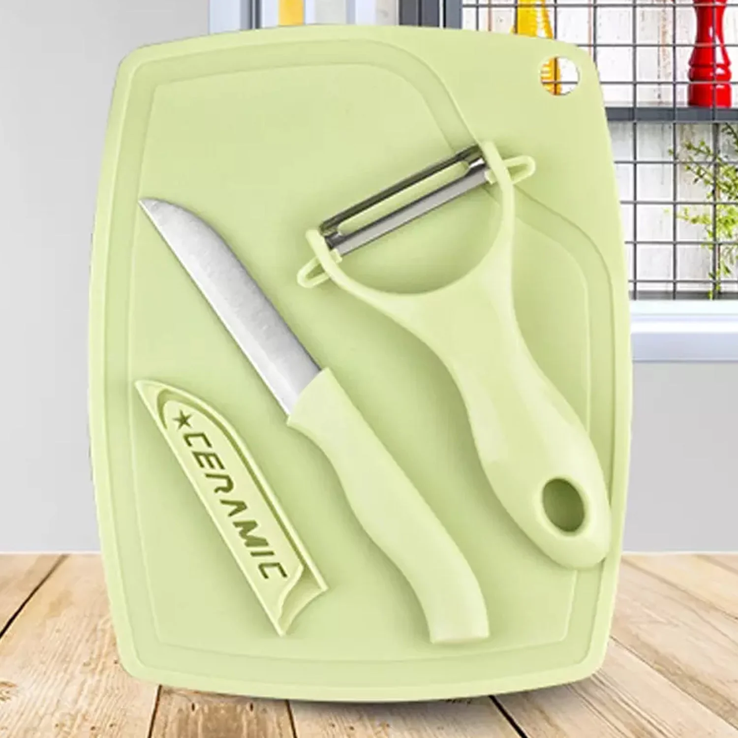 5207 Plastic Kitchen Peeler - Green & Classic Stainless Steel 3-Piece Knife Set Combo - Image 7