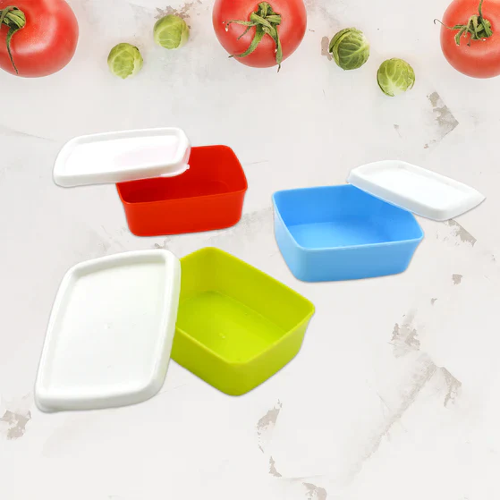 AM7700 PLASTIC AIRTIGHT CONTAINERS SET, SMALL PLASTIC CONTAINER SET, RECTANGULAR PLASTIC FOOD, PICKLE, FRIDGE CONTAINERS MULTICOLOR KITCHEN STORAGE CONTAINER (3 PCS SET)