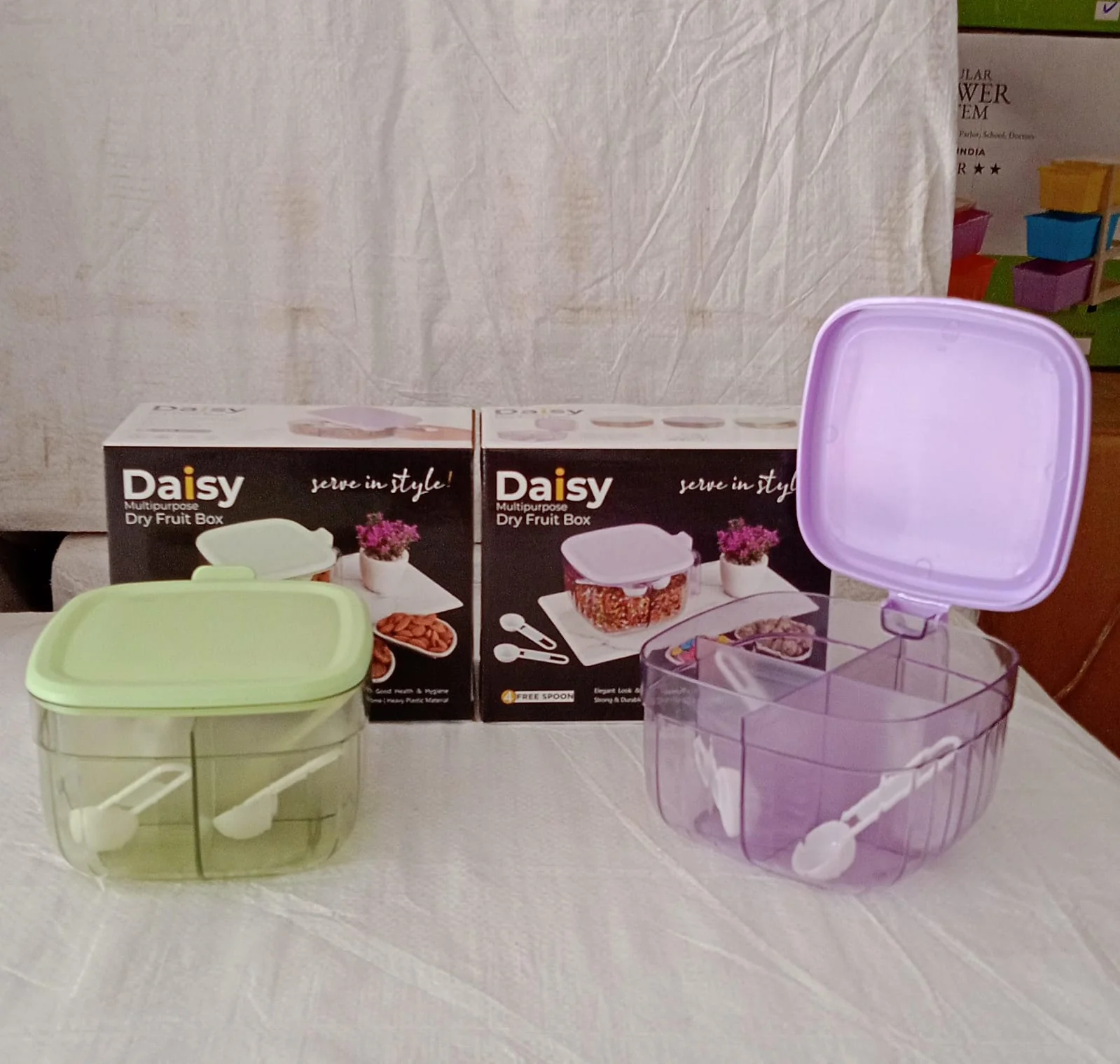 5784 Multipurpose Dry fruit Set, Chocolate, Snacks Storage Box, Masala Box for Home and Kitchen Airtight Dry Fruit Plastic Storage Container Tray Set With Lid & 4 Compartment, 4 Spoon Container for Sweets,Chips,Cookies | (1 Pc ) - Image 8