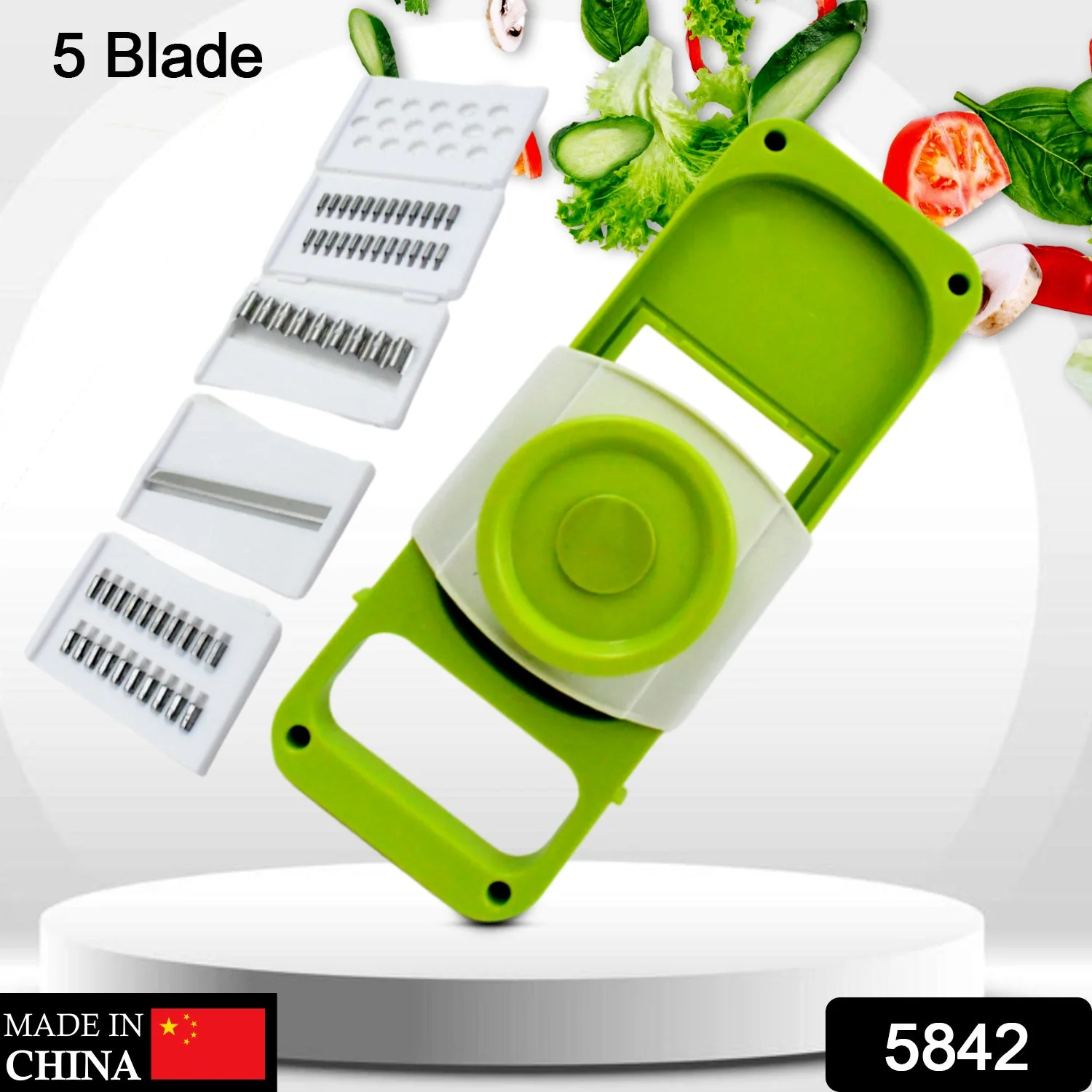 5842 Slicer for Kitchen 5 in 1 Foldable Vegetable Slicer Blade Potato Cutter, Veggie Slicer, Onion Slicer, Julienne Grater with Protective Guards, Stainless Steel Blade - Image 2