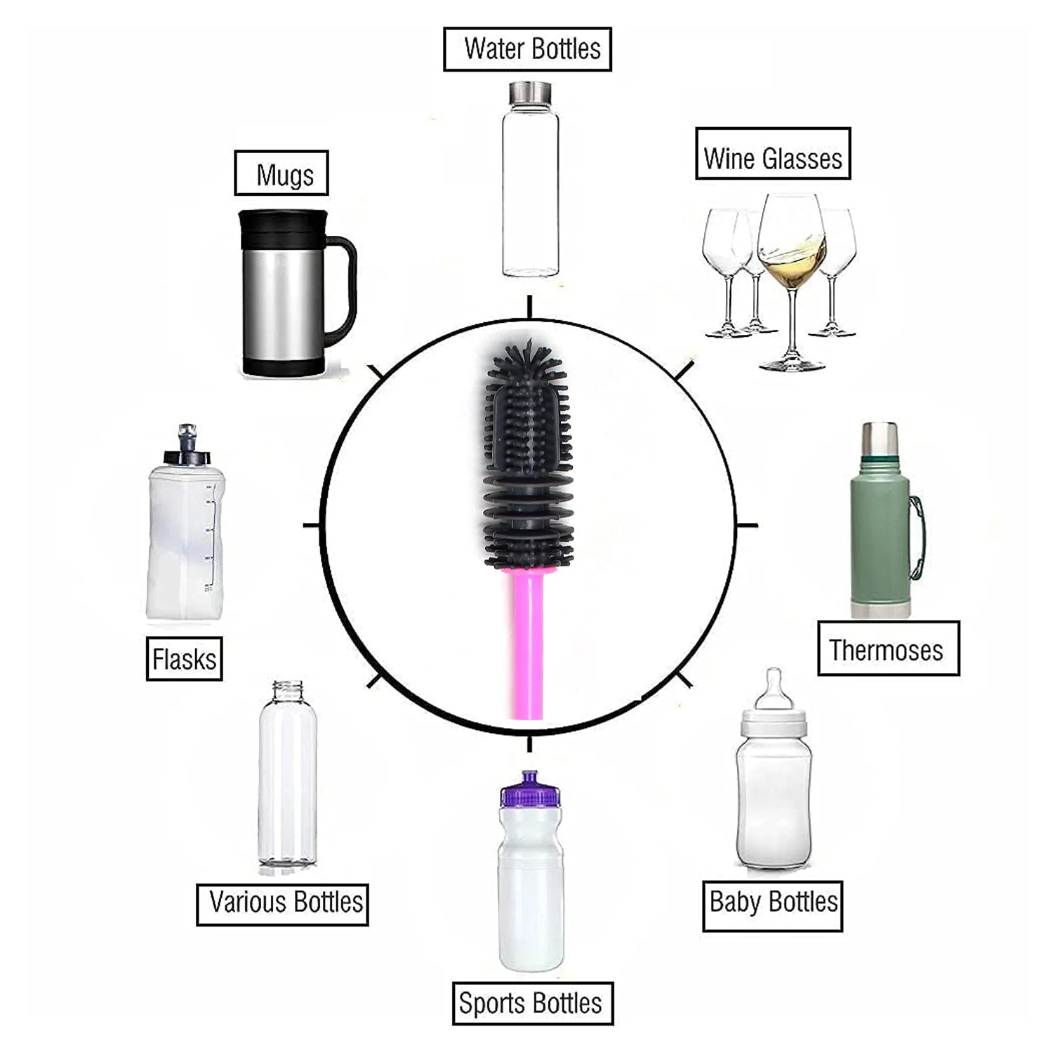 6198 Silicone Bottle Cleaning Brush with Long Handle - Image 3