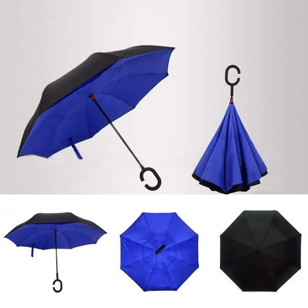 6211 Plain design Windproof Upside Down Reverse Umbrella with C-Shaped Handle - Image 4