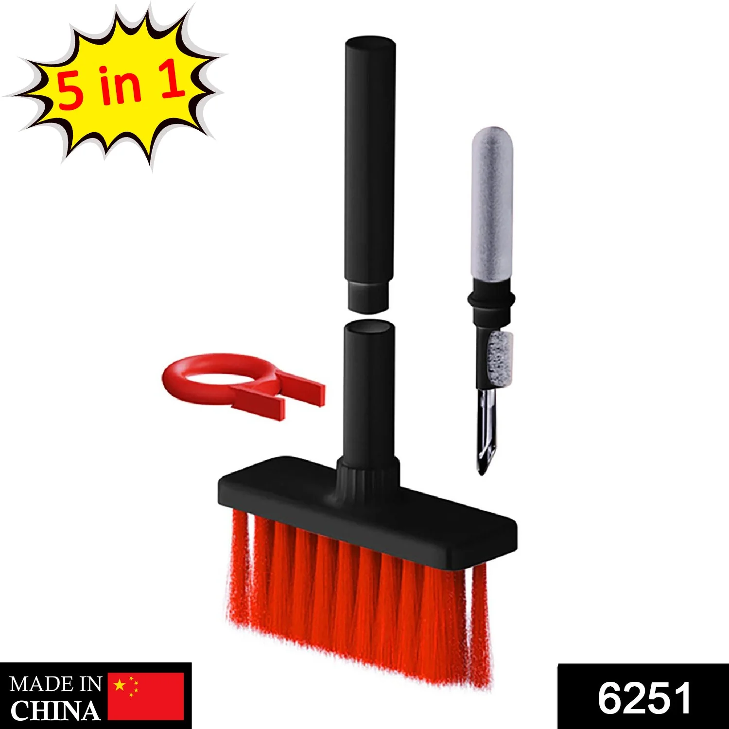 6251 5in1 Multi-Function Soft Dust Clean Bush for Computer Cleaning, with Corner Gap Duster Keycap Puller Remover