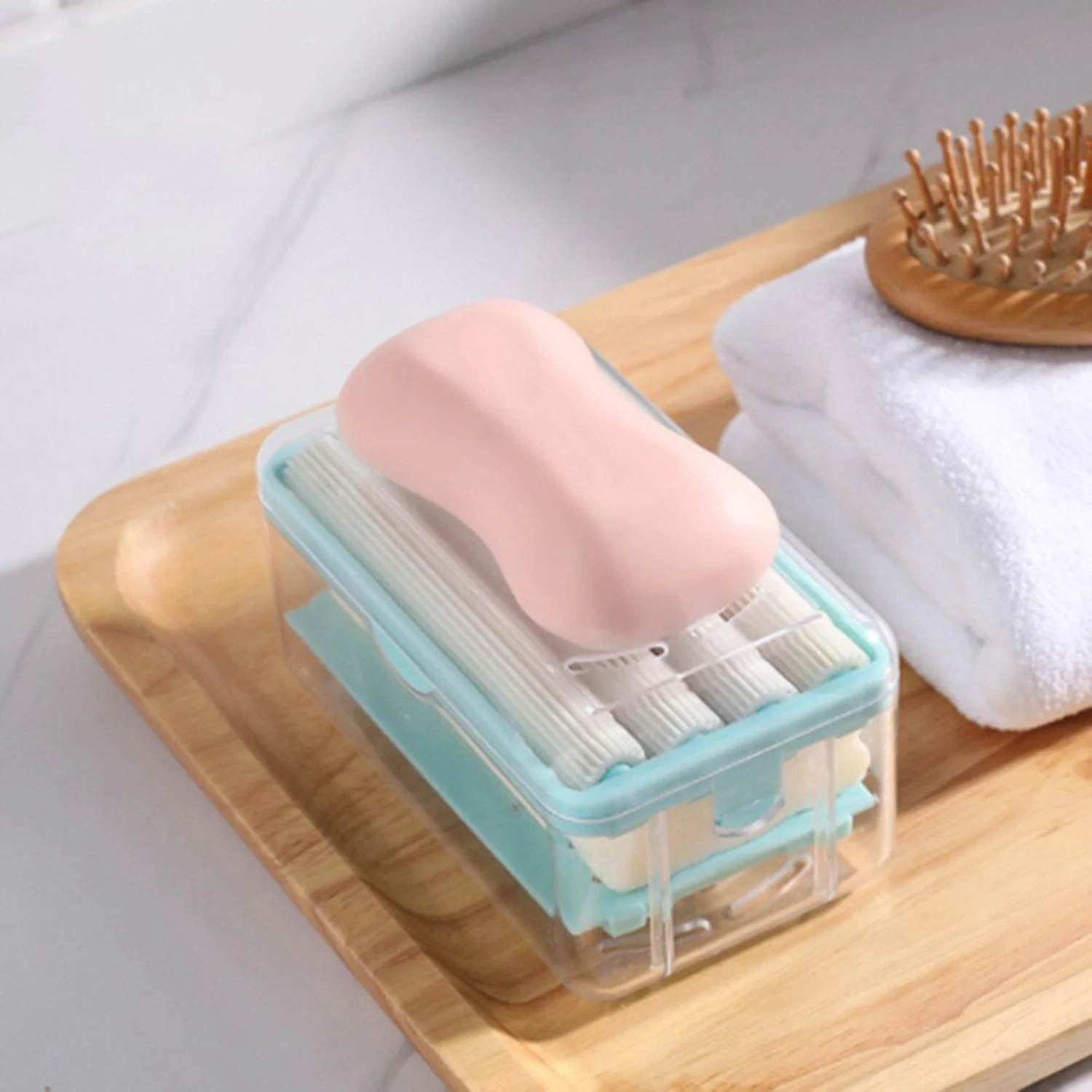 6296 2-in-1 Portable Soap Dish & Soap Dispenser with Roller and Drain Holes, Multifunctional Soap Holder Foaming Soap Bar Box for Home, Kitchen, Bathroom - Image 2