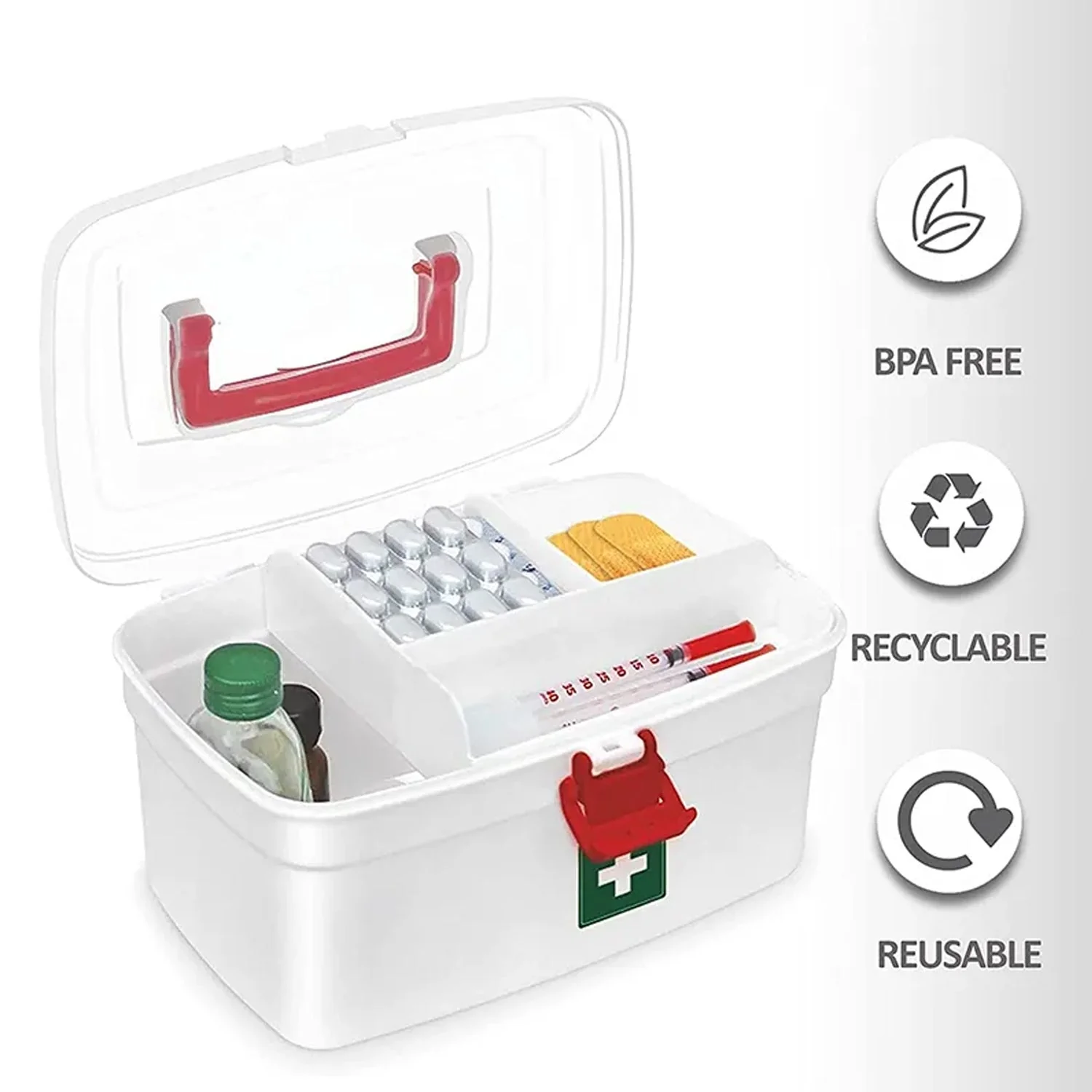 6412 Medical Box, 1 Piece,Indoor Outdoor Medical Utility,Medicine Storage Box,,Detachable Tray Medical Box Multi Purpose Regular Medicine, First Aid Box with Handle, - Image 3
